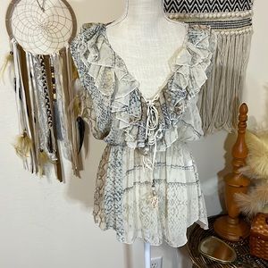 Ruffled Snakeskin Chiffon Top with Elastic waist by Casting/ Medium